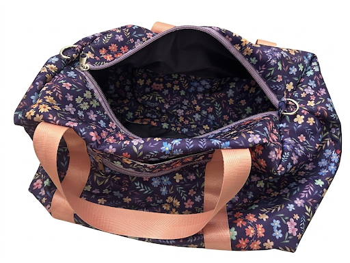 Violet Floral Blast Duffle Bag (pink straps)