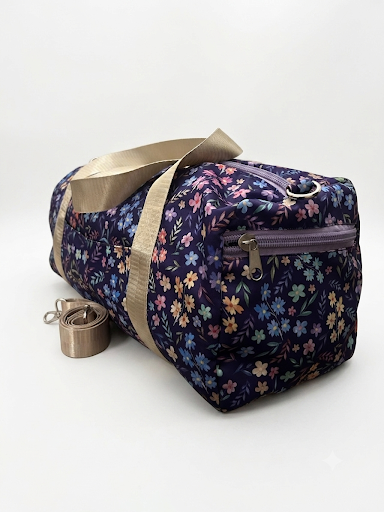 Violet Floral Blast Duffle Bag (golden straps)