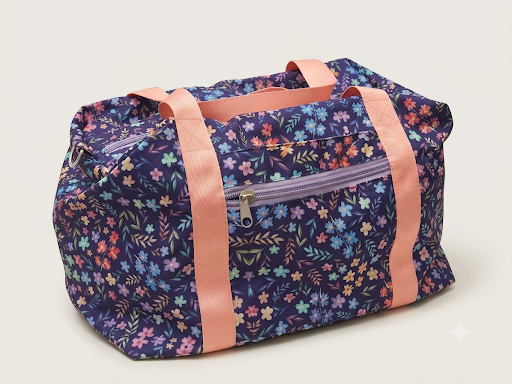 Violet Floral Blast Duffle Bag (pink straps)