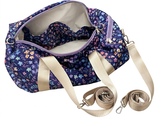 Violet Floral Blast Duffle Bag (golden straps)